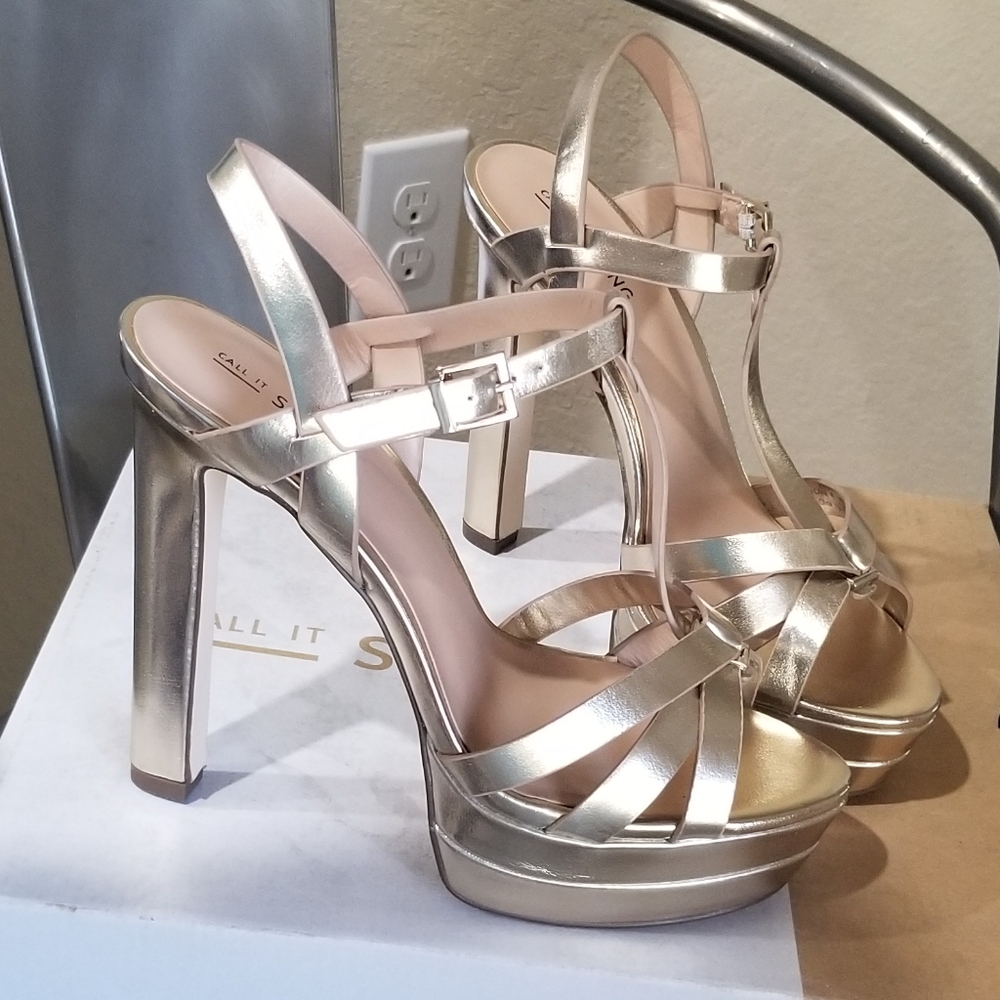Gold Shiny Metallic High Platform High Heels Miami 7.5